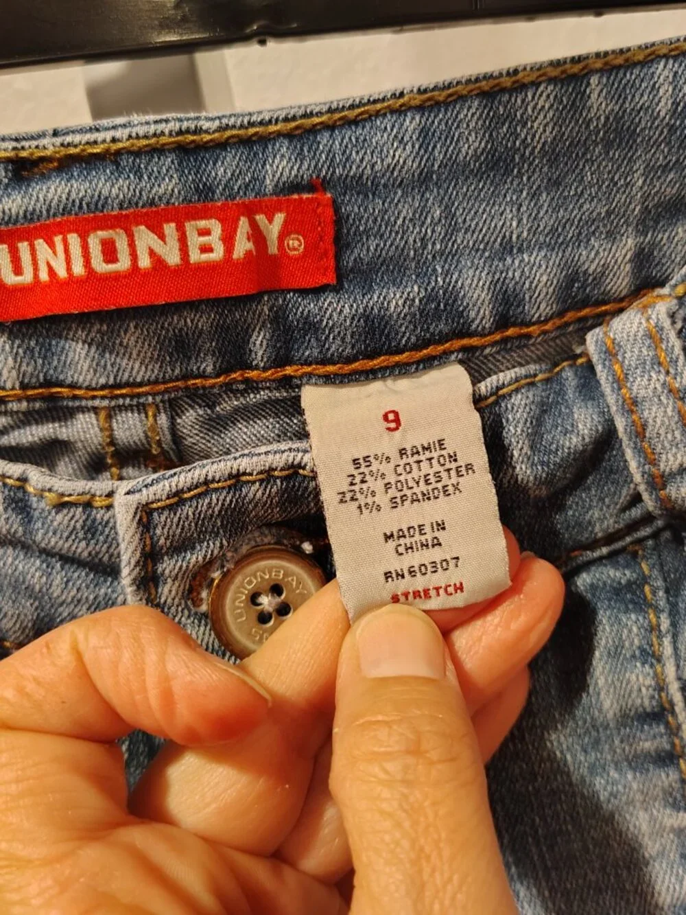 Unionbay Junior's Jean Denim Shorts Size 9 Stretch Patch Style Pockets Blue